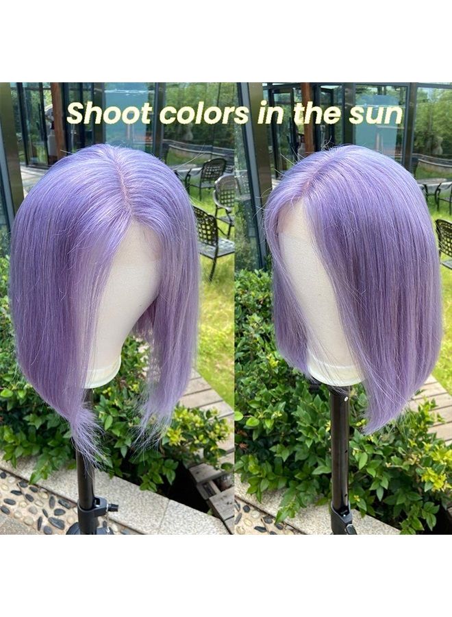 Smavida Lilac Bob wigs T Part Swiss Lace Glueless Virgin Human Hair Straight Pre Plucked 13x1 Lace Wigs 8" 150% Density Brazilian Remy Hair Purple Bob Wigs Middle Part for Women(Can be Restyled) - Image 5