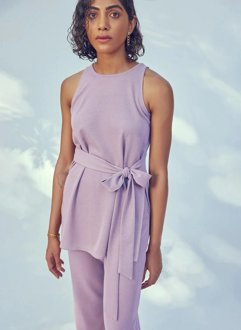 The Label Life The Label Life Women's Knit Front Tie Top - Lilac, Purple