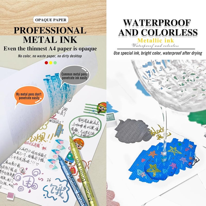 NALACAL أقلام تلوين أكريليك ثنائية الأطراف، ١٢ لونًا، ألوان معدنية، مناسبة للرسم على الصخور، والقماش، والخشب، والسيراميك، والزجاج، والحجر، والقماش، وأدوات الحرف اليدوية، وأدوات فنية، رؤوس دقيقة ومستديرة، غير سامة. - Image 3