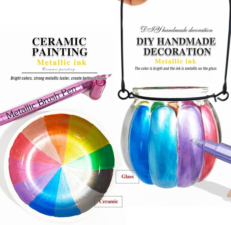 NALACAL أقلام تلوين أكريليك ثنائية الأطراف، ١٢ لونًا، ألوان معدنية، مناسبة للرسم على الصخور، والقماش، والخشب، والسيراميك، والزجاج، والحجر، والقماش، وأدوات الحرف اليدوية، وأدوات فنية، رؤوس دقيقة ومستديرة، غير سامة. - Image 5