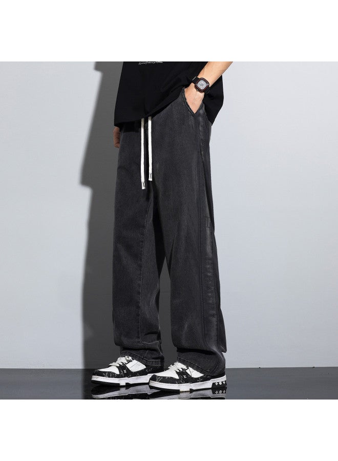 TonLion 2025 Tencel Jeans Side Washed Patchwork Straight Leg Pants Summer Thin Wide-leg Casual Trousers - Image 3