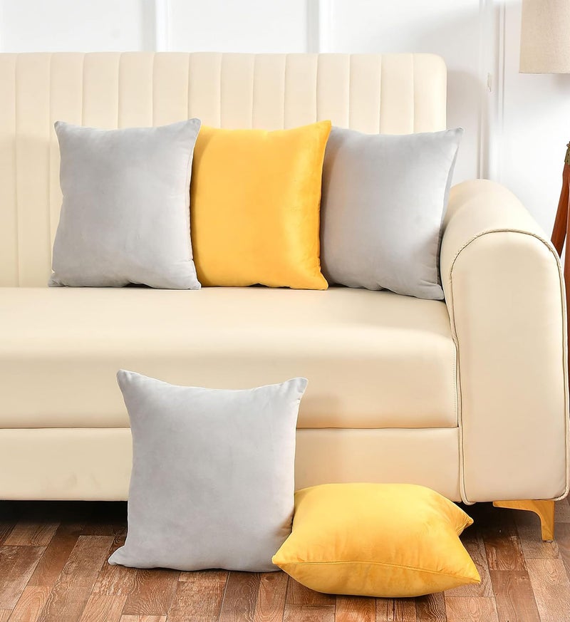 Yellow Weaves Velvet Super Soft Cushion Cover 16 X 16 Inches, Pack of 5 Pieces, (Multi 2), 300 TC - Image 1
