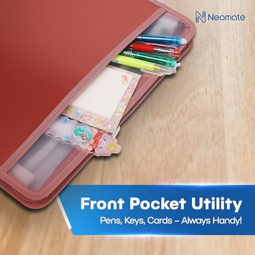 Neomate 13-Pocket Expanding File Folder with Sticky Labels | A4/Letter Size Accordion Organizer with Zipper Closure | Certificate and Document Storage for Home, School, Office (Brown) - Image 5
