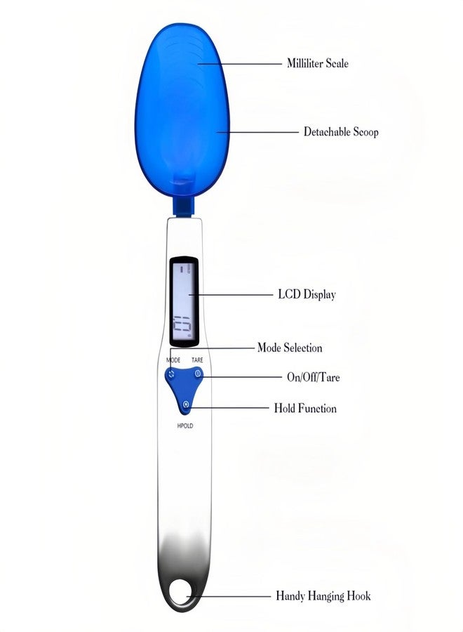 Cuifati Yoidesu Digital Kitchen Scale, Electronic Gram Measuring Spoon, 500g/0.1g Blue Cute Digital Weight Scale Spoon with 3 Measuring Spoons for Portioning Milk, Tea, Flour, Spices, Medicine - Image 3