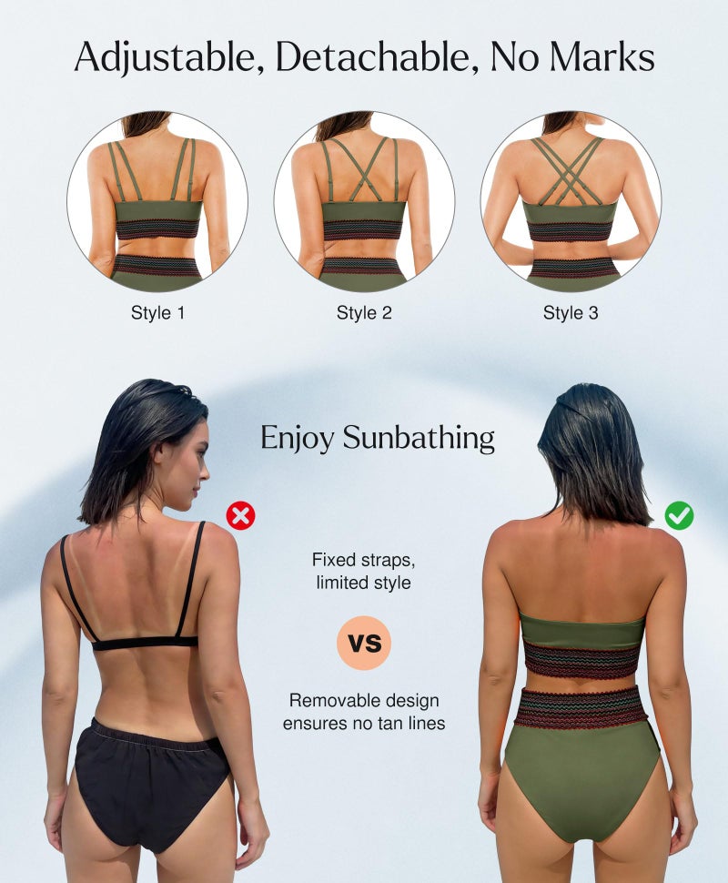 Popilush Tummy Control Swimsuits for Women High Waisted Bikini Sets Shapewear Two Piece Boho Bathing Suit 4 Way Wear Beach and Pool Size L Color Green - Image 2