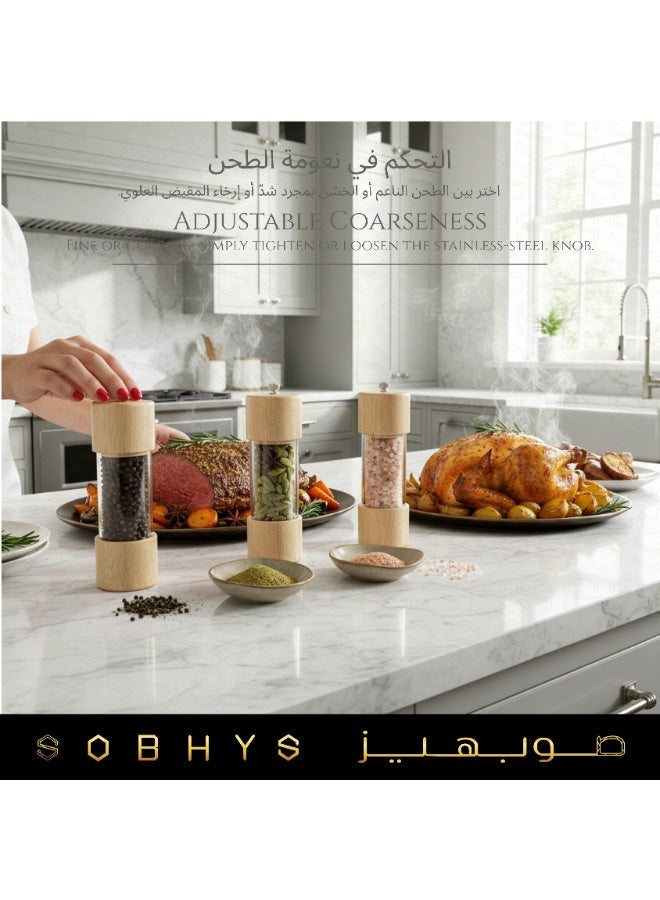 SOBHYS Wood & Acrylic Salt & Pepper Grinder, 16.5 cm Manual Mill with Clear Window, Adjustable Coarseness, Ceramic Core, Easy Refill, 0.13 L Capacity – SOBHYS - Image 5