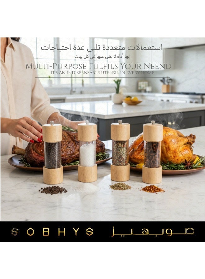 SOBHYS Wood & Acrylic Salt & Pepper Grinder, 16.5 cm Manual Mill with Clear Window, Adjustable Coarseness, Ceramic Core, Easy Refill, 0.13 L Capacity – SOBHYS - Image 3
