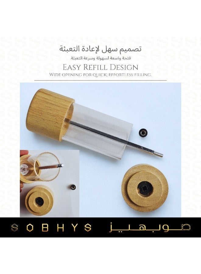 SOBHYS Wood & Acrylic Salt & Pepper Grinder, 16.5 cm Manual Mill with Clear Window, Adjustable Coarseness, Ceramic Core, Easy Refill, 0.13 L Capacity – SOBHYS - Image 4