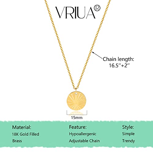 VRIUA Sun Necklace for Women 14k Gold Plated Dainty Disc Sun Pendant Gold Coin Necklace Minimalist Simple Jewelry - Image 4