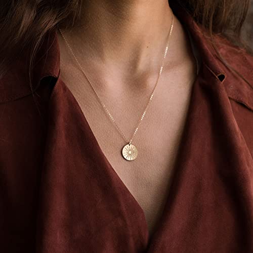 VRIUA Sun Necklace for Women 14k Gold Plated Dainty Disc Sun Pendant Gold Coin Necklace Minimalist Simple Jewelry - Image 2