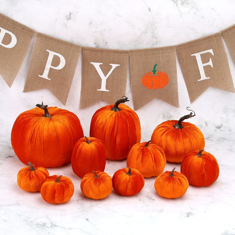 Gresorth Gresorth 8pcs Assorted Size Fake Handmade Orange Velvet Pumpkins Artificial Fall Harvest Halloween Decoration for Home Kitchen Farmhouse Thanksgiving Wedding Festival  - Image 4
