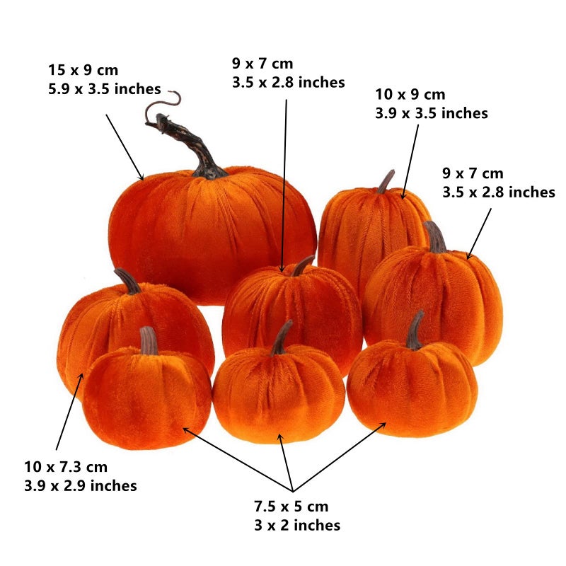 Gresorth Gresorth 8pcs Assorted Size Fake Handmade Orange Velvet Pumpkins Artificial Fall Harvest Halloween Decoration for Home Kitchen Farmhouse Thanksgiving Wedding Festival  - Image 3