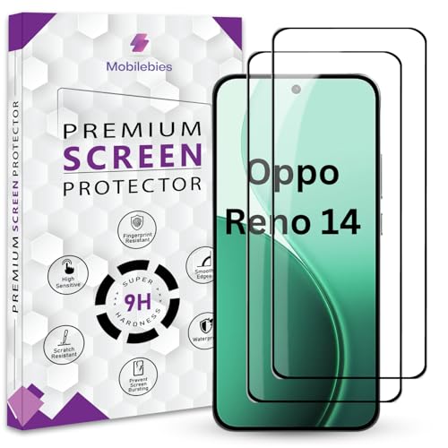 Mobilebies® Premium Tempered Glass Screen Protector Guard For Oppo Reno 14 5G (6.59 Inch, Pack of 2) | Edge to Edge Coverage With Easy to installation kit - Image 1