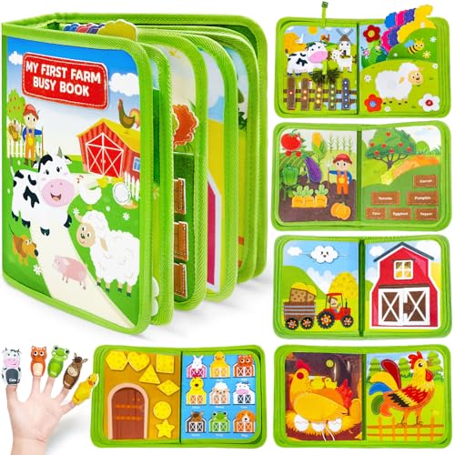 Gagule Busy Book for Toddlers 13 Montessori Toys for 1 2 Year Old Boy Girl Birthday Gifts Busy Board Educational Learning Toys for 1 Year Old Toddler Airplane Travel Toy Farm Animals Activity Books - Image 1