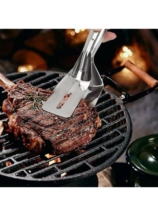 هوكور مشابك شرائح اللحم 3 في 1 من ساب وولف، ملعقة مسطحة مزدوجة الجوانب، 10 انش متعددة الوظائف من الستانلس ستيل لقلب الطعام لتقطيع اللحم البقري والخبز والهامبرغر واللحوم والشواء (عبوة من قطعتين) - Image 4