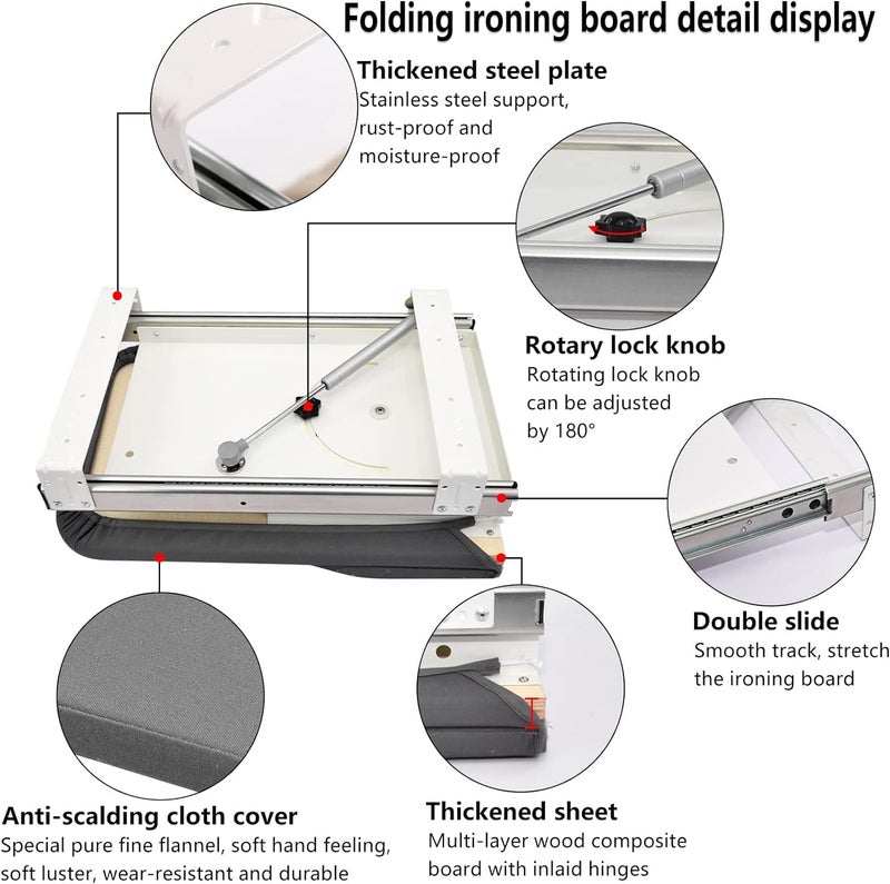 Volo Retractable Pull Out Clothes Ironing Board for Wardrobe or Small Space 180 Swivel Foldable Ironing Station with Heat Resistant Cover - Image 4