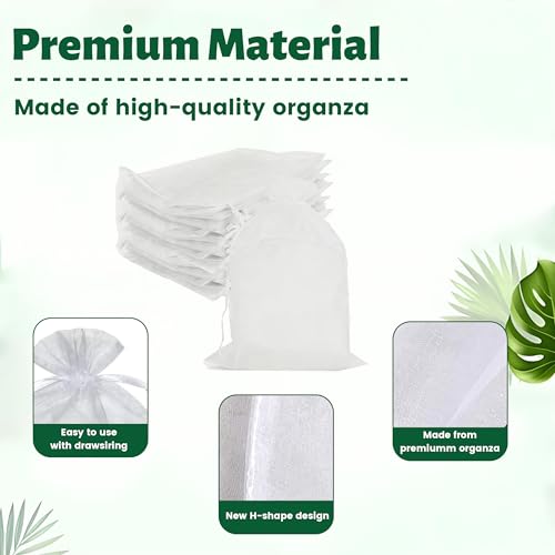 YunKo 50pcs Organza Bags 6x9 Inches Drawstring Gift Jewelry Mesh Bags Fruit Protection Bag White Sheer Organza Wedding Favor Bag - Image 4