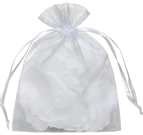 YunKo 50pcs Organza Bags 6x9 Inches Drawstring Gift Jewelry Mesh Bags Fruit Protection Bag White Sheer Organza Wedding Favor Bag - Image 1