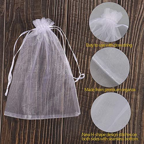 YunKo 50pcs Organza Bags 6x9 Inches Drawstring Gift Jewelry Mesh Bags Fruit Protection Bag White Sheer Organza Wedding Favor Bag - Image 5