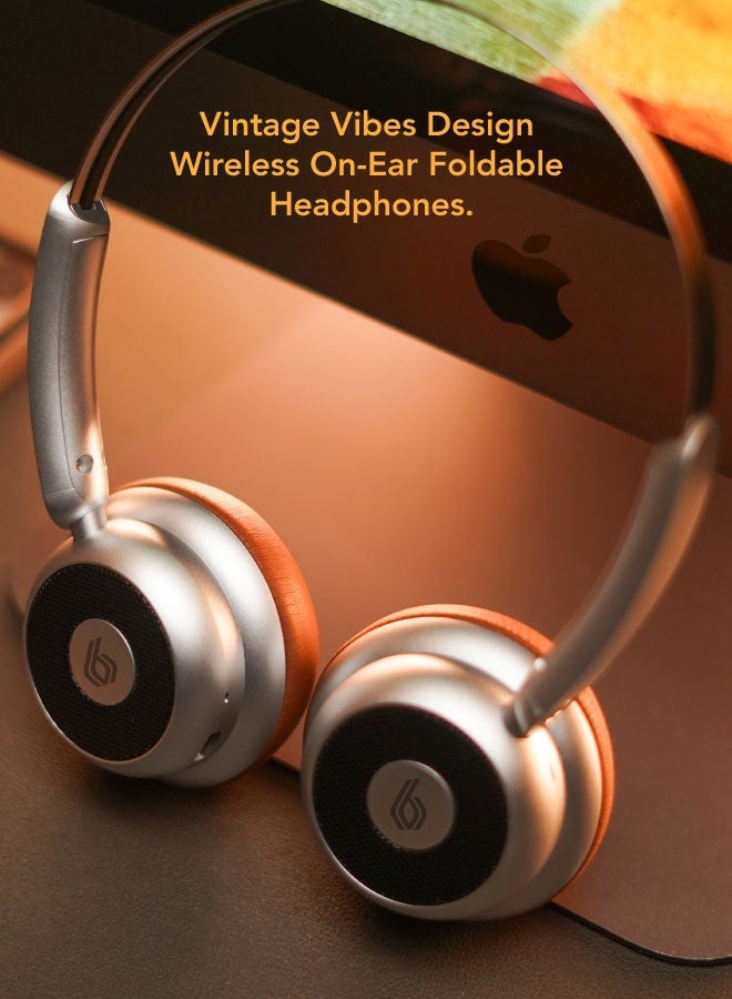 blupebble سماعات أذن قابلة للطي لاسلكية إيكو فينتاج - صوت ستيريو بلوتوث، باس عميق، تصميم كلاسيكي خفيف الوزن، ميكروفون مدمج، عمر بطارية طويل، سماعة رأس قابلة للتعديل وقابلة للحمل للموسيقى والمكالمات - Image 3