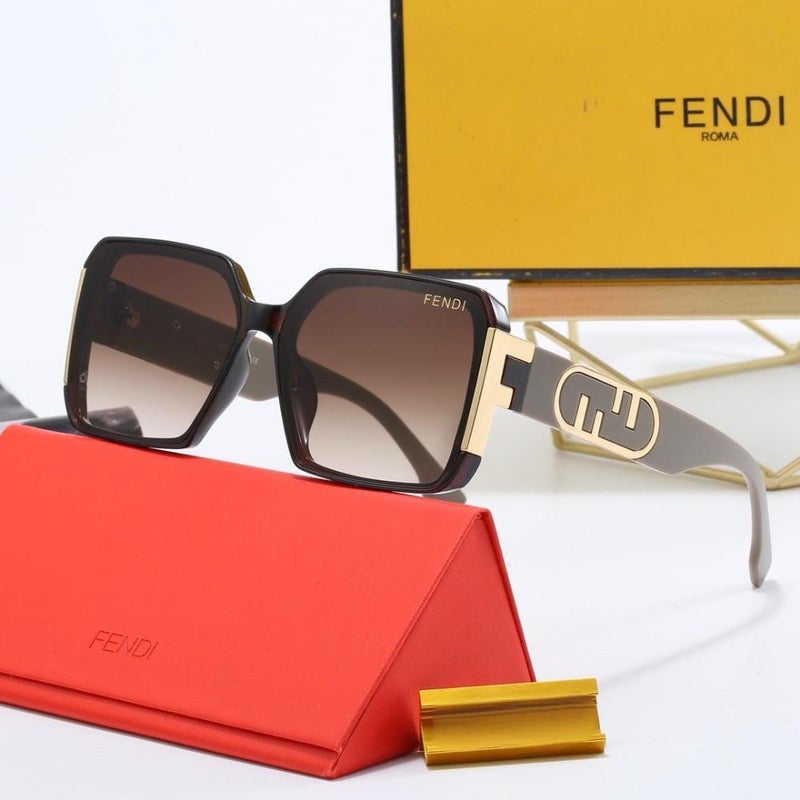 FENDI Women Trendy Retro Sunglasses Square Frame Shades Grey Lenses - Image 1