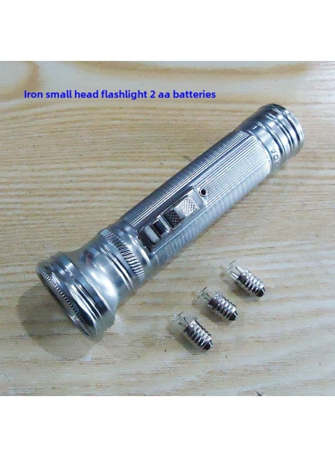 Old-fashioned Iron Flashlight No. 1, No. 2, No. 5 Battery Yellow Tungsten Bulb Glass Sheet Tiger Head Kaida-Product Specifications:(small) No. 2, 2 Small Heads, Boundless + 5 Bulbs Without Batteries  - Image 1