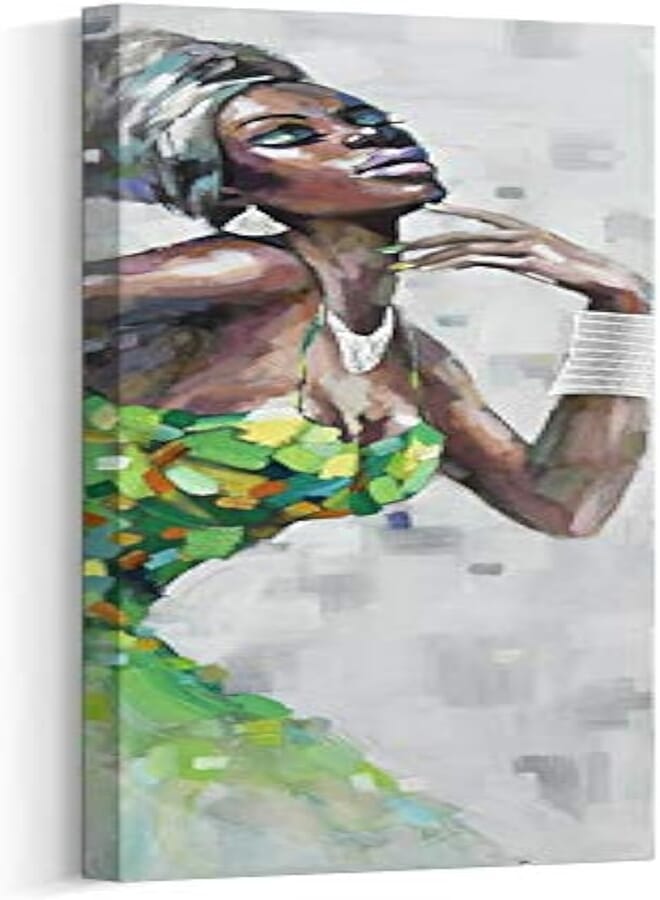 Artinme Framed African American Black Art Dancing Black Women In Dress Wall Art Painting on Canvas Print Wall Picture for Home Accent Living Room Wall Decor (12 x 36 inch, D) 