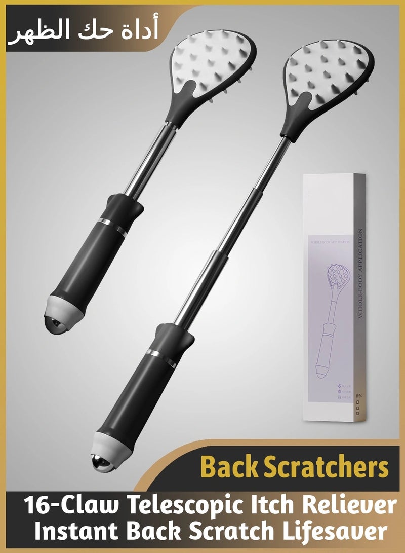 Extendable Stainless Steel Back Scratcher with Massage Roller - Adjustable 27-61cm Body Itch Reliever for Adults, Unisex Gift with Non-Slip Rubber Handle - Image 1