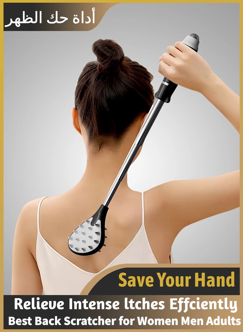 Extendable Stainless Steel Back Scratcher with Massage Roller - Adjustable 27-61cm Body Itch Reliever for Adults, Unisex Gift with Non-Slip Rubber Handle - Image 5