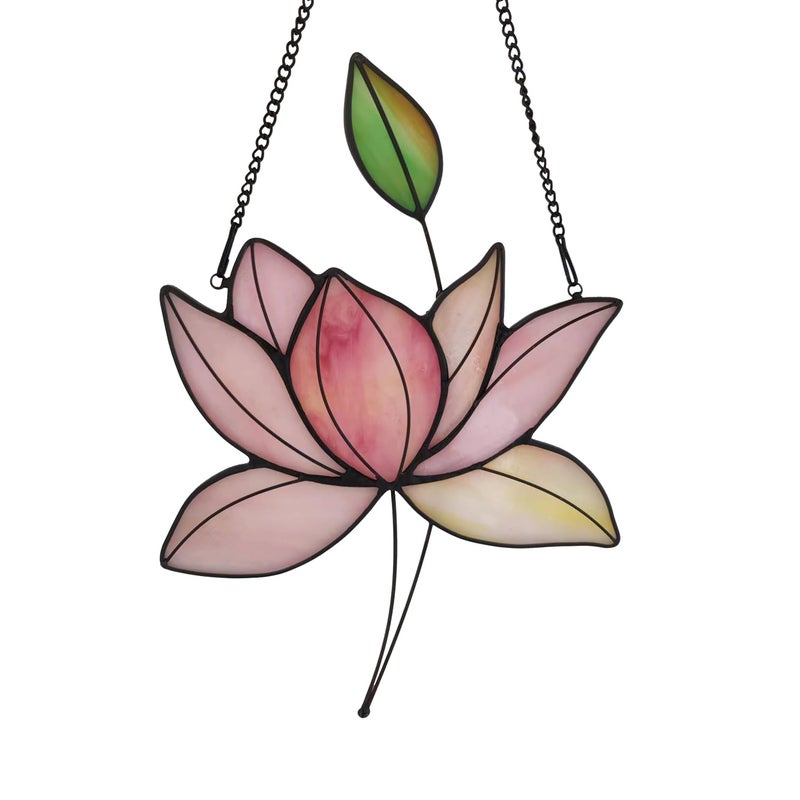 WeDcpcin WeDcpcin Stained Glass Lotus Flower Window Hanging Sun Catcher Holiday Decoration Window Panels Birthday Gifts for momWoman and Friends Pink 
