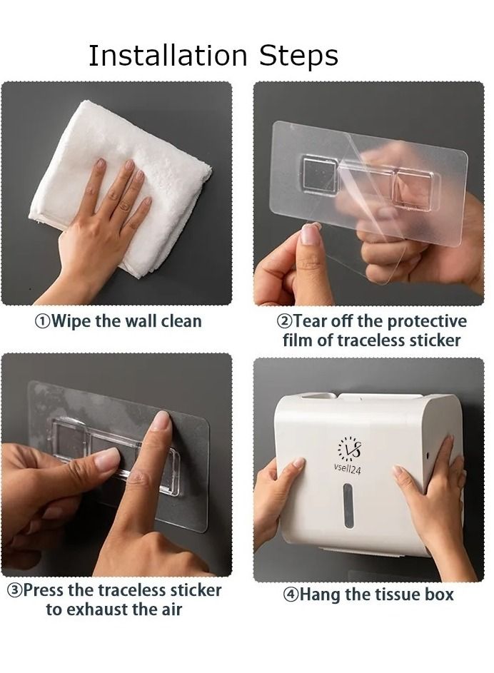 vsell24 Wall Mounted Self Adhesive Waterproof Tissue Paper Dispenser Toilet Paper Napkin Holder Storage Box White  - Image 5