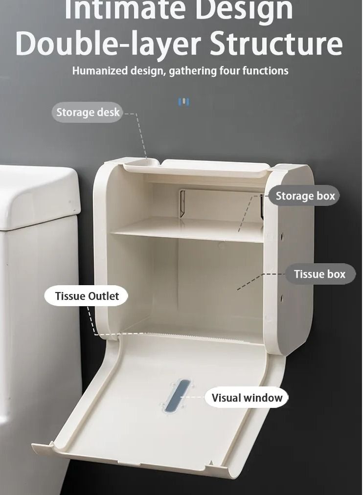 vsell24 Wall Mounted Self Adhesive Waterproof Tissue Paper Dispenser Toilet Paper Napkin Holder Storage Box White  - Image 3