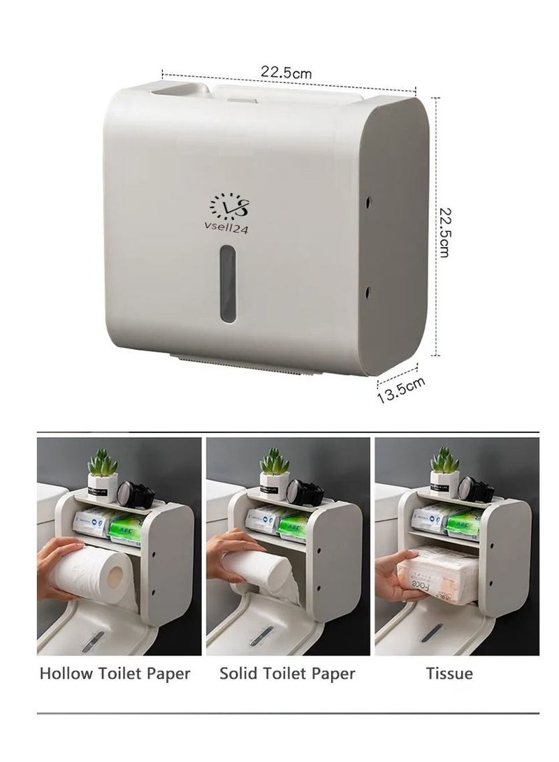 vsell24 Wall Mounted Self Adhesive Waterproof Tissue Paper Dispenser Toilet Paper Napkin Holder Storage Box White  - Image 2