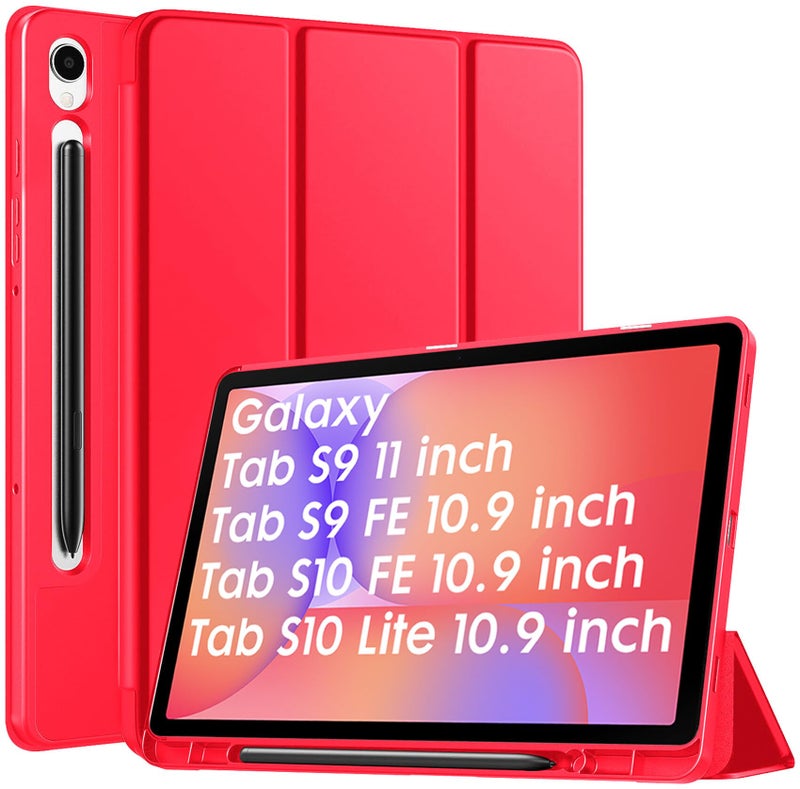 Robustrion Cover for Samsung Galaxy Tab S10 Lite 10.9" / Tab S9 FE/Tab S10 FE/Tab S9 11" with [S Pen Holder], Flip Case for Samsung Tab S10 Lite /S10/S9 FE Tablet Cover [Auto Sleep Wake] - Red - Image 1