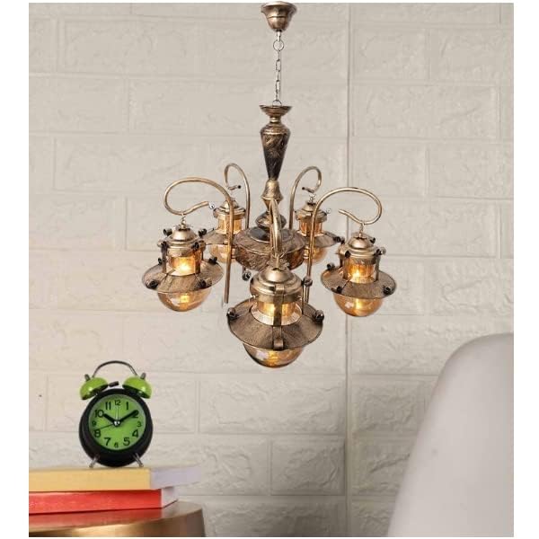 kinis 5 Light Contemporary Doom Design Golden Antique Jhoomar/Chandelier/Jhoomar Hanging Light/Jhoomar Ceiling Light to Décor Home/Living Room/Bedroom/Office/Dining/Cafe/Restaurants - Image 4