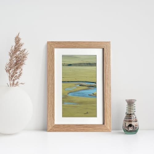 wallwisy 4x6 Picture Frame, Solid Oak Wood 4x6 Picture Frames with Mat to 3x5(Openning Size is 2.75x4.75), Natural Oak 6x4 Frame, Set of 2 - Image 2