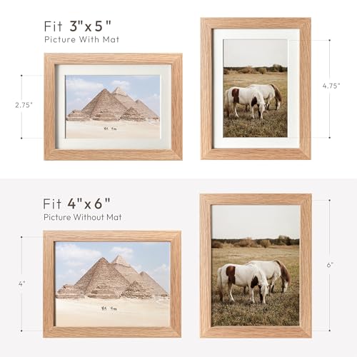 wallwisy 4x6 Picture Frame, Solid Oak Wood 4x6 Picture Frames with Mat to 3x5(Openning Size is 2.75x4.75), Natural Oak 6x4 Frame, Set of 2 - Image 3