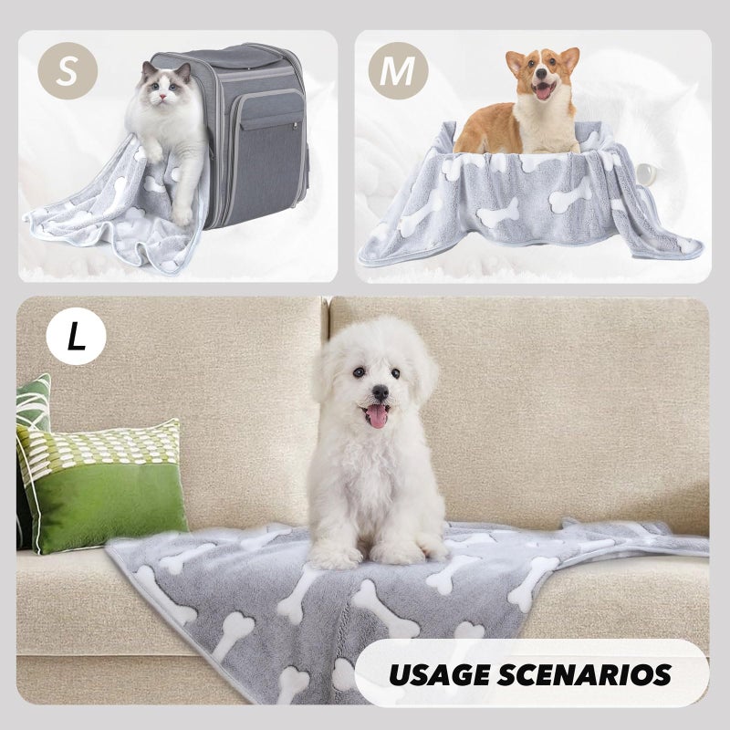 SORKUT 1 Pack 3 Puppy Blankets Super Soft Warm Sleep Mat Grey Cute Print Fluffy Fleece Pet Flannel Throw Dog Blankets for Small Dogs Cats,Star&Bone&Love- Small (23"x15") - Image 3