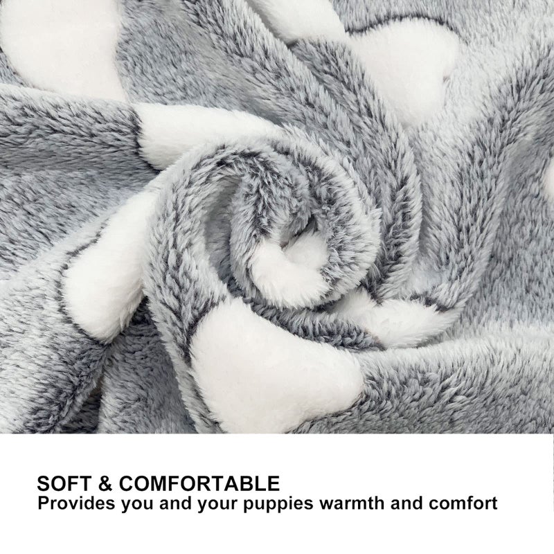 SORKUT 1 Pack 3 Puppy Blankets Super Soft Warm Sleep Mat Grey Cute Print Fluffy Fleece Pet Flannel Throw Dog Blankets for Small Dogs Cats,Star&Bone&Love- Small (23"x15") - Image 4