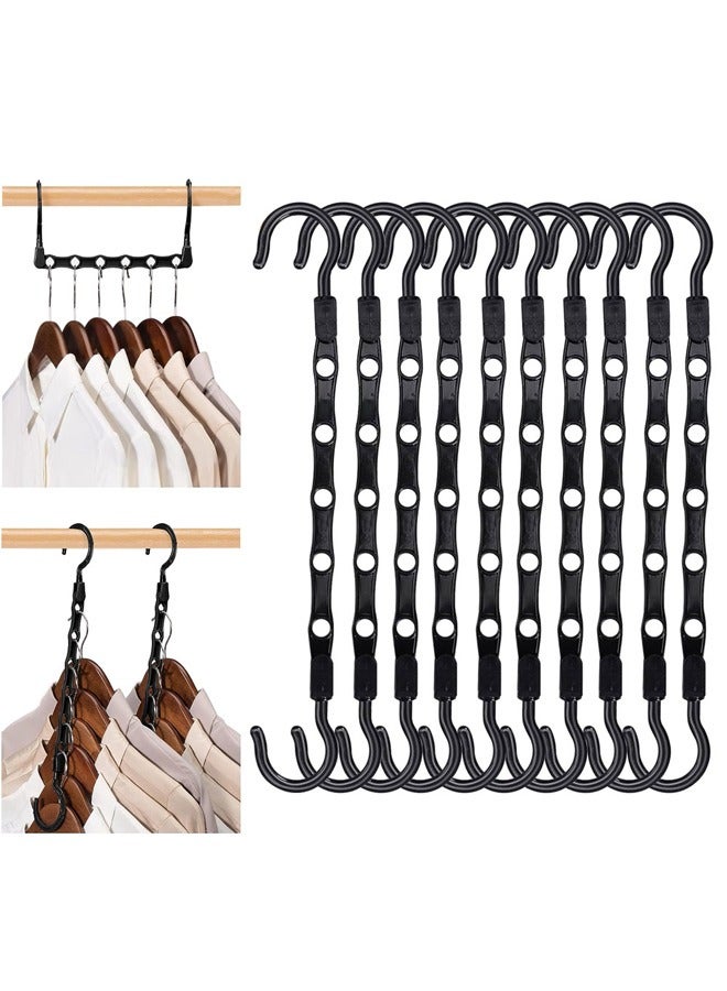 GUSGU Space Saving Hangers, 10PCS Magic Hangers,  6 Holes Sturdy Closet Hangers Plastic Hanger for Wardrobe Apartment College Dorm Room Essentials, Black - Image 1