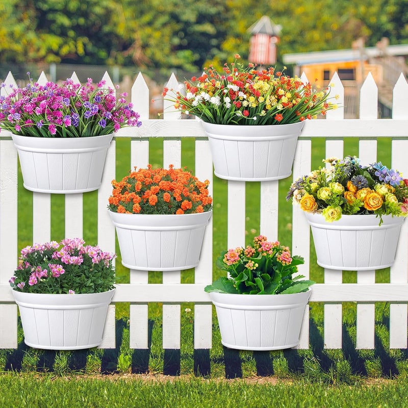 Layhit 6 Pcs Wall Hanging Planters Outdoor Pot Planter Wine Barrel Planter Distressed Oak Thickened Plastic Water Storage Flower Pots for Flower Indoor Outdoor(12 Inches,White) - Image 1