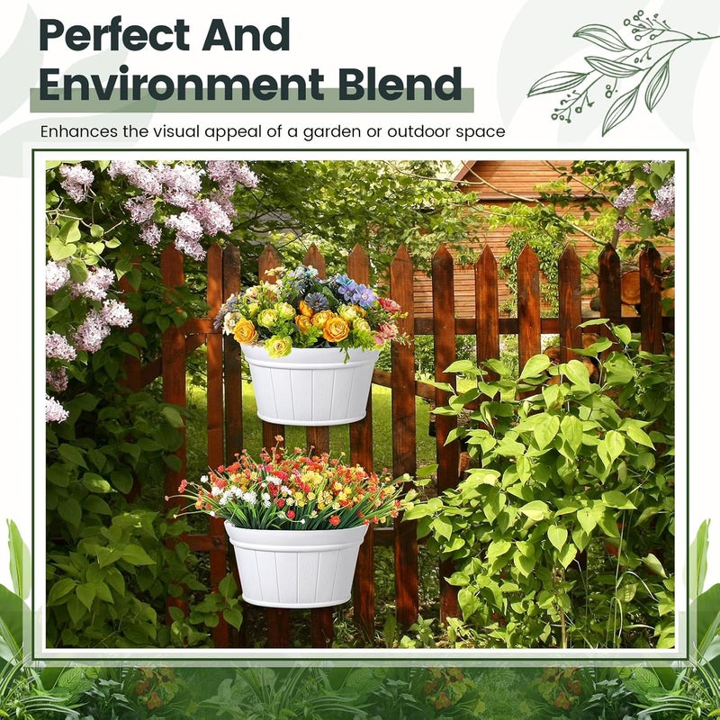 Layhit 6 Pcs Wall Hanging Planters Outdoor Pot Planter Wine Barrel Planter Distressed Oak Thickened Plastic Water Storage Flower Pots for Flower Indoor Outdoor(12 Inches,White) - Image 5