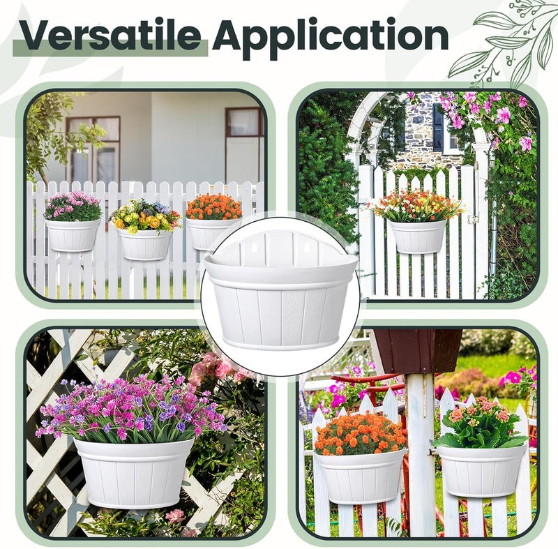Layhit 6 Pcs Wall Hanging Planters Outdoor Pot Planter Wine Barrel Planter Distressed Oak Thickened Plastic Water Storage Flower Pots for Flower Indoor Outdoor(12 Inches,White) - Image 4