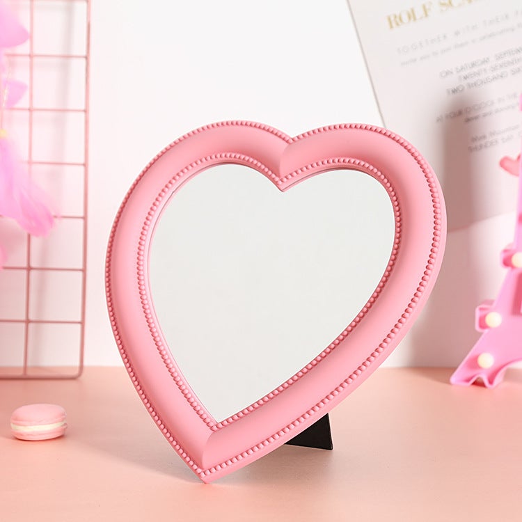 Pink Love Desktop Makeup Mirror Hanging Mirror Dual-Use Girl'S Cute Heart Shape Makeup Mirror Girl'S Heart Korean Style - Image 2