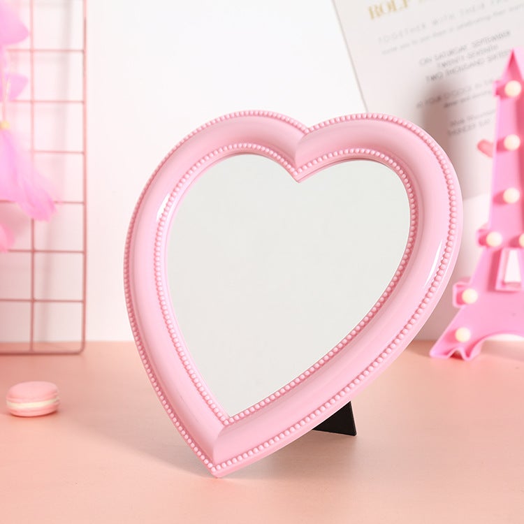Pink Love Desktop Makeup Mirror Hanging Mirror Dual-Use Girl'S Cute Heart Shape Makeup Mirror Girl'S Heart Korean Style - Image 1