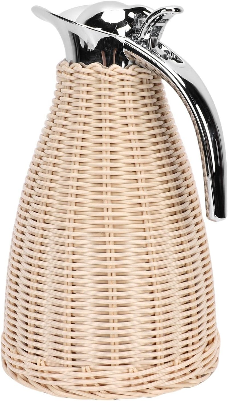 Yosoo Health Gear Handwoven Stainless Steel Thermal Coffee Carafe 1.5L, Woven Rattan Body 3 Walled Insulated Jug Pitcher, 12 Hour Hot 24 Hour Cold Retention Carafe (Beige) - Image 1