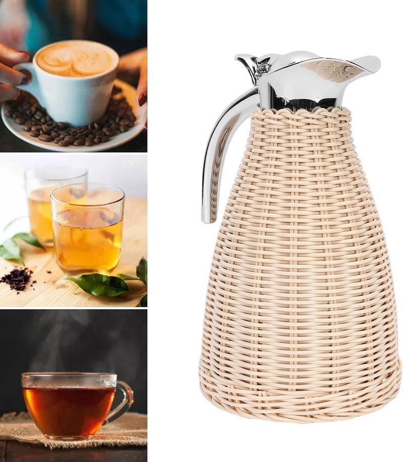 Yosoo Health Gear Handwoven Stainless Steel Thermal Coffee Carafe 1.5L, Woven Rattan Body 3 Walled Insulated Jug Pitcher, 12 Hour Hot 24 Hour Cold Retention Carafe (Beige) - Image 4