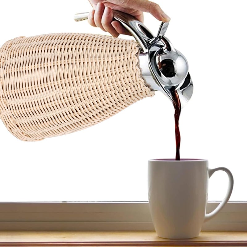 Yosoo Health Gear Handwoven Stainless Steel Thermal Coffee Carafe 1.5L, Woven Rattan Body 3 Walled Insulated Jug Pitcher, 12 Hour Hot 24 Hour Cold Retention Carafe (Beige) - Image 2