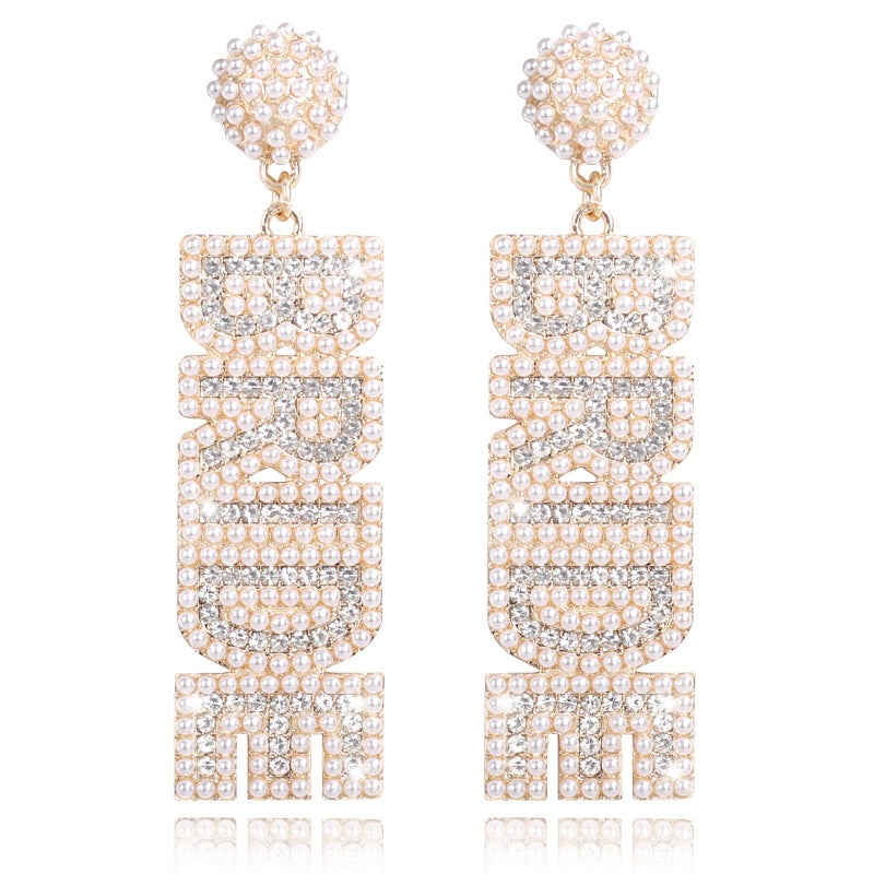 JUSTOTRY Bride Earrings - Rofran Bride To Be Gifts for Bachelorette Beaded Earrings For Bachelorette Outfit Accessories ï¼ˆWhiteï¼‰ - Image 1