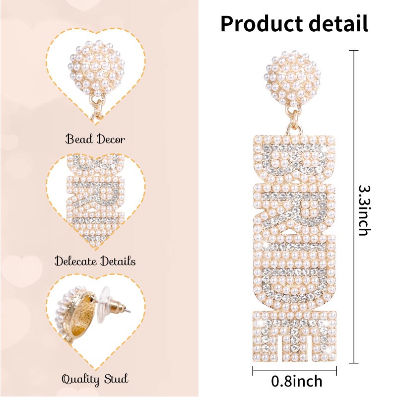 JUSTOTRY Bride Earrings - Rofran Bride To Be Gifts for Bachelorette Beaded Earrings For Bachelorette Outfit Accessories ï¼ˆWhiteï¼‰ - Image 3